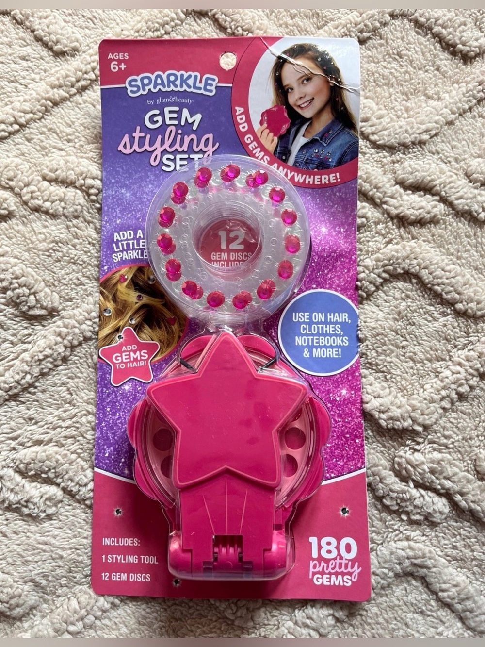 NWT Girls Hair Gem Styling Set - 180 Snap On Gems For Hair & Clothes, Ages 6+